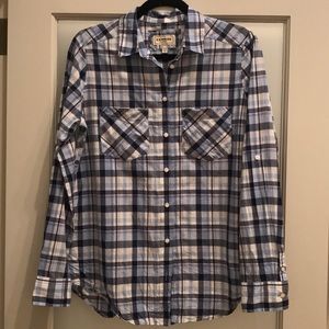 Express Blue Plaid Button Up Shirt